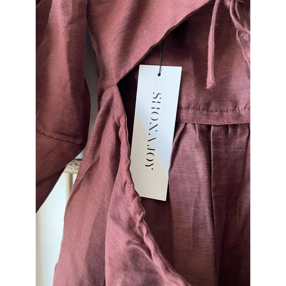 NWT Shona Joy Marlene Linen Open Back Mini Dress in Chocolate - Picture 6 of 9